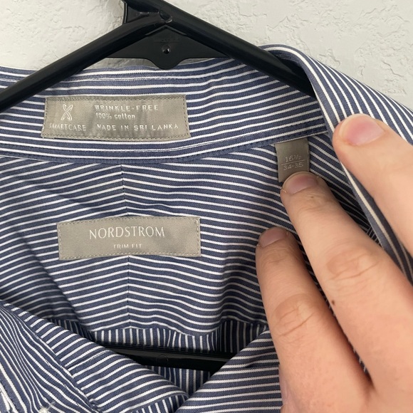 Men's Blue White Striped Button Down Dress Shirt Nordstrom Neck 16.5 - Picture 2 of 9